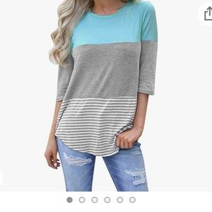 Kigod Blue and gray top with lace down the back, M